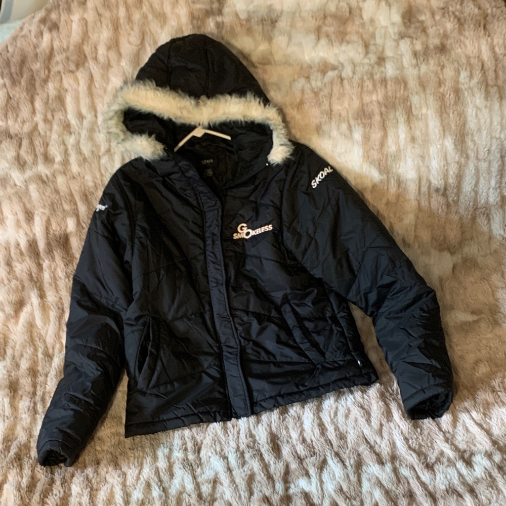 Snozu Black Hooded Puffer Jacket with Fur Trim